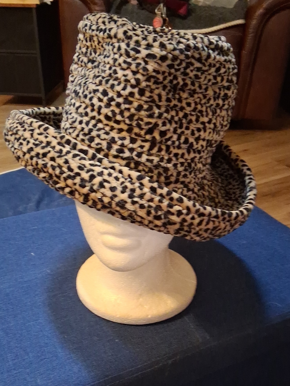 betmar Leopard-Print Plush Bucket Hat in Beige and Black